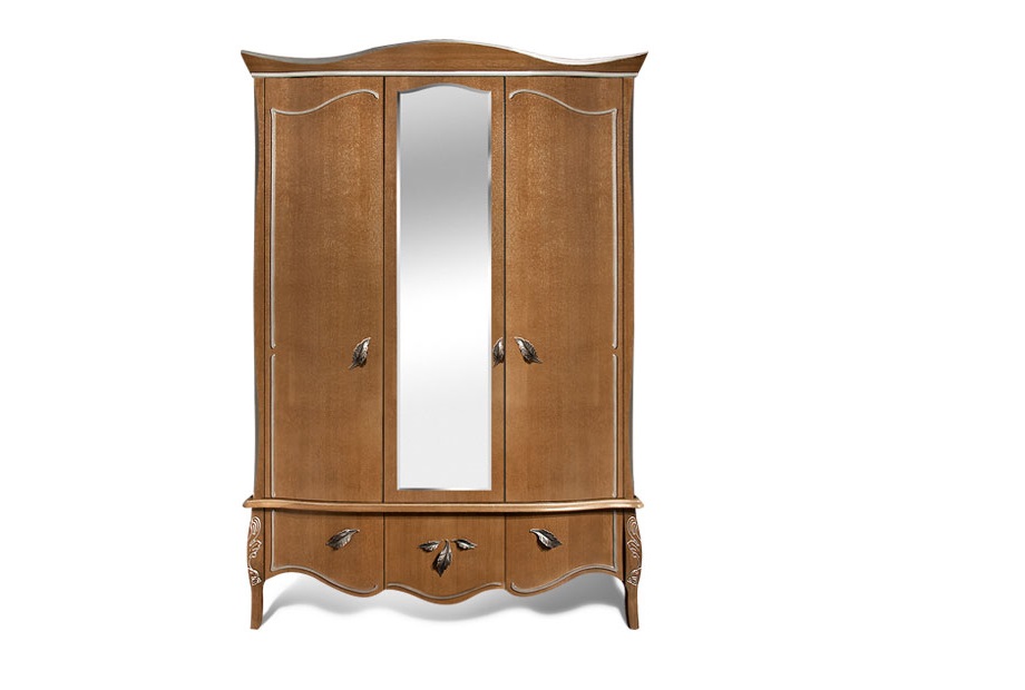 Шкаф для одежды 3-х дв. "Трио" (распашной); белая эмаль с золотой патиной