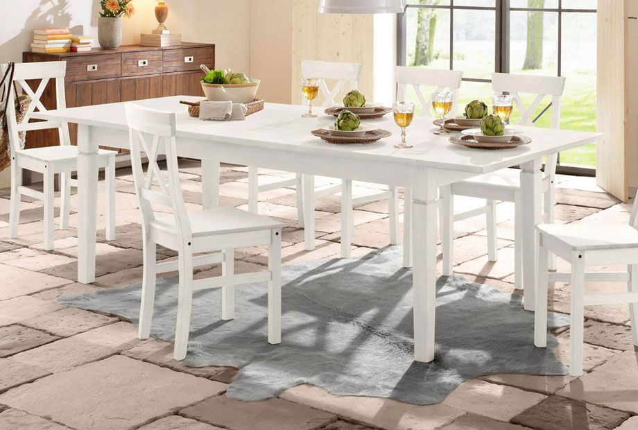 Стол обеденный "Рауна" 140 со вставкой; раскл.; белый воск