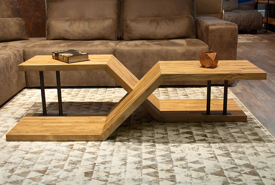 Стол журнальный "Art Collection" фигурный; бейц-масло, чёрный металл