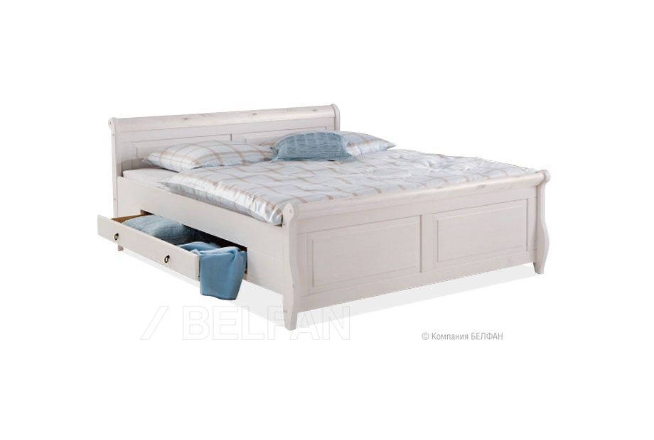 Кровать двуспальная "Мальта" 180 (с ящиками); без основания, без матраса; (1800x2000); белый воск+антик