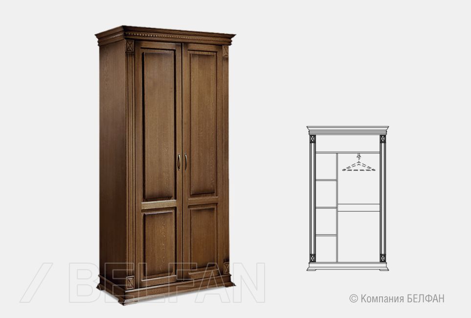 Шкаф для одежды 2-х дв. "Верди Люкс 2/2" массив и шпон дуба 1