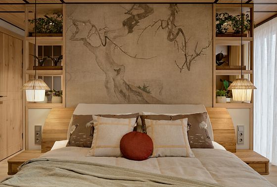 Кровать "Монблан" (с прикроватными тумбами) массив дуба 6