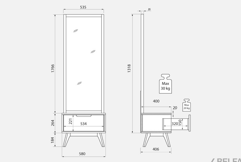 Тумба с зеркалом "Ирвинг" массив дуба 2