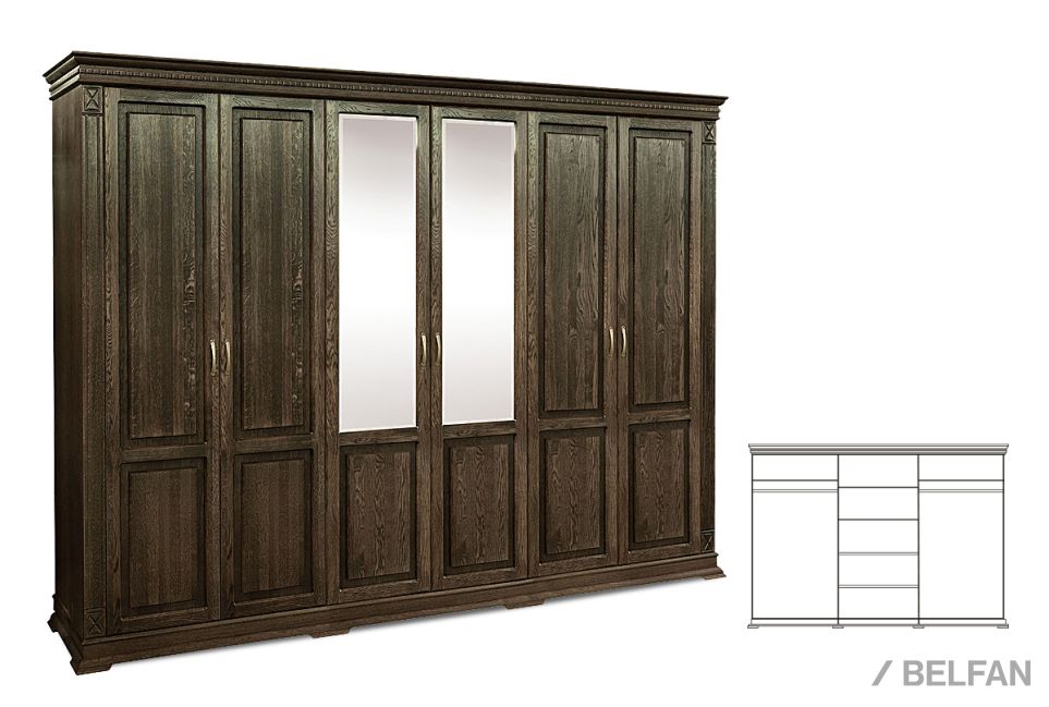 Шкаф 6-ти дверный "Верди Люкс" массив и шпон дуба 1