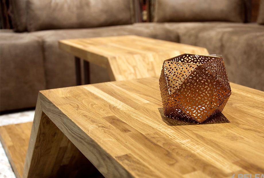 Стол журнальный "Art Collection" фигурный массив дуба, металл 3