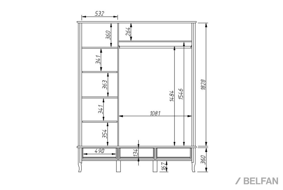 Шкаф для одежды "Katrin" фигурный 3-х дв. без зеркала массив и шпон дуба 3