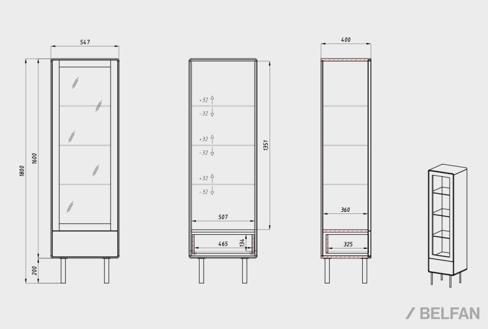Витрина 1-но дверная "Норман" (правая) массив дуба, МДФ, металл 2