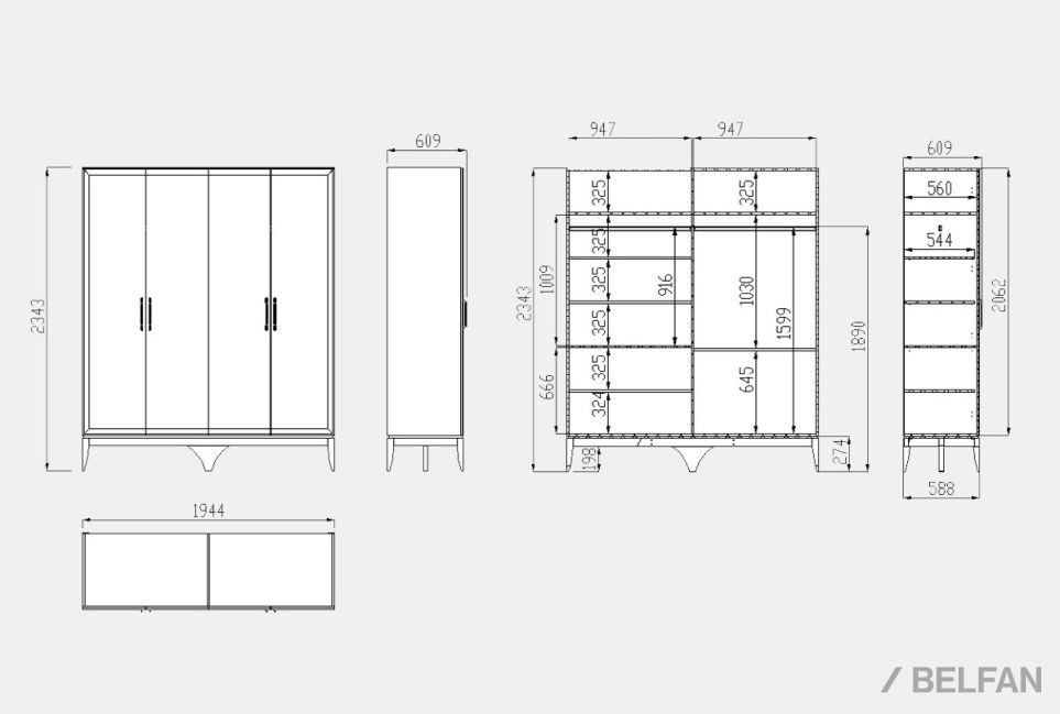 Шкаф для одежды "Коста" 4-х дв. без зеркала массив и шпон дуба 3