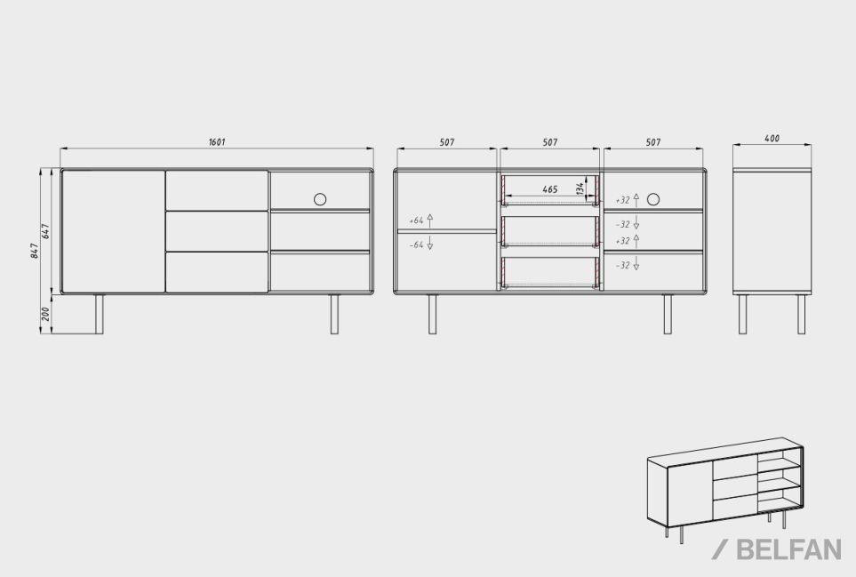 Тумба "Норман" 3 с нишей (правая) массив дуба, МДФ, металл 4