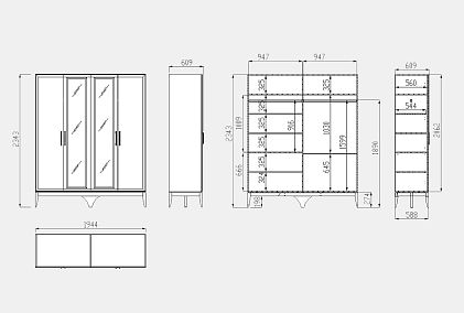 Шкаф для одежды "Коста" 4-х дв. с зеркалом