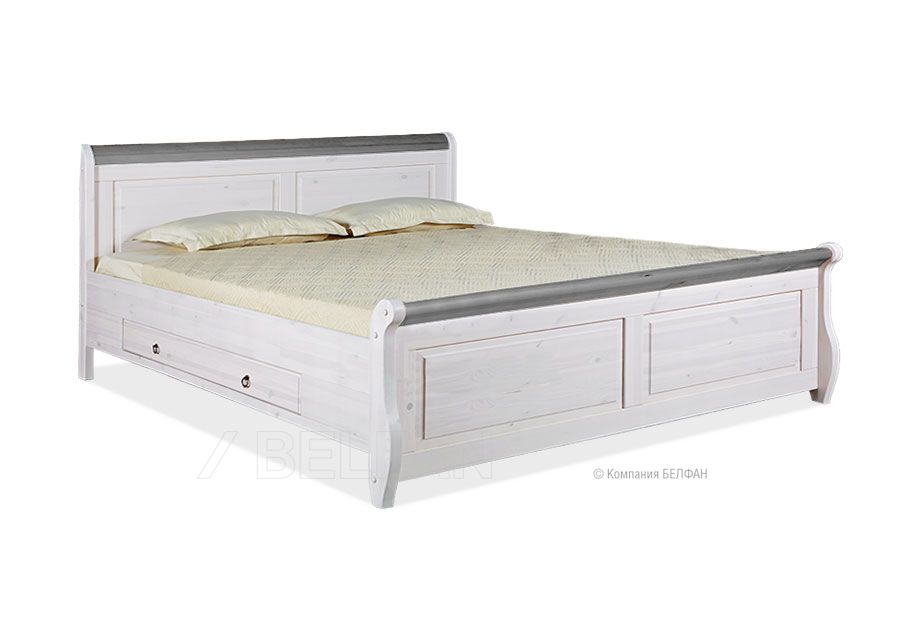 Кровать двуспальная "Мальта-М" 180 (с ящиками); без основания, без матраса; (1800x2000); белый воск+серый