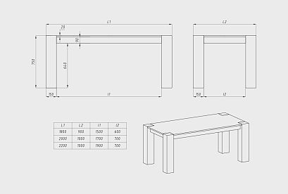 Стол обеденный "Берген" П-03 (сечение опор 150х150); 2200x1000; белёный дуб