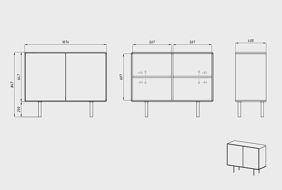 Тумба "Норман" 2 массив дуба, МДФ, металл 6