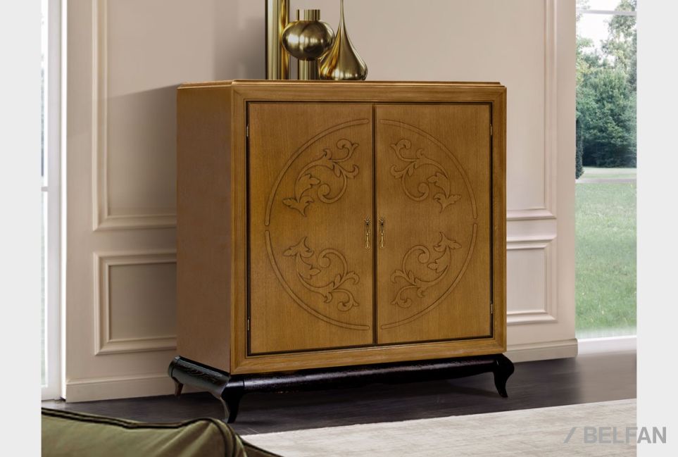 Тумба "Соната" высокая (декор) массив и шпон дуба 1