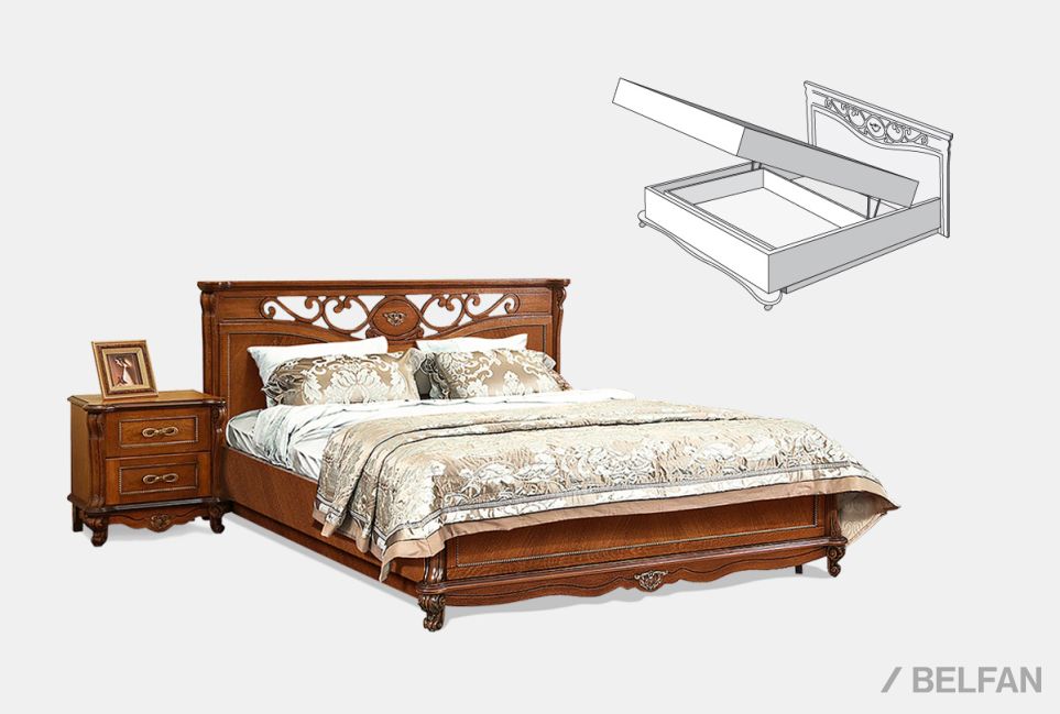 Кровать "Алези" с подьемным механизмом (низкое изножье) массив и шпон дуба 1