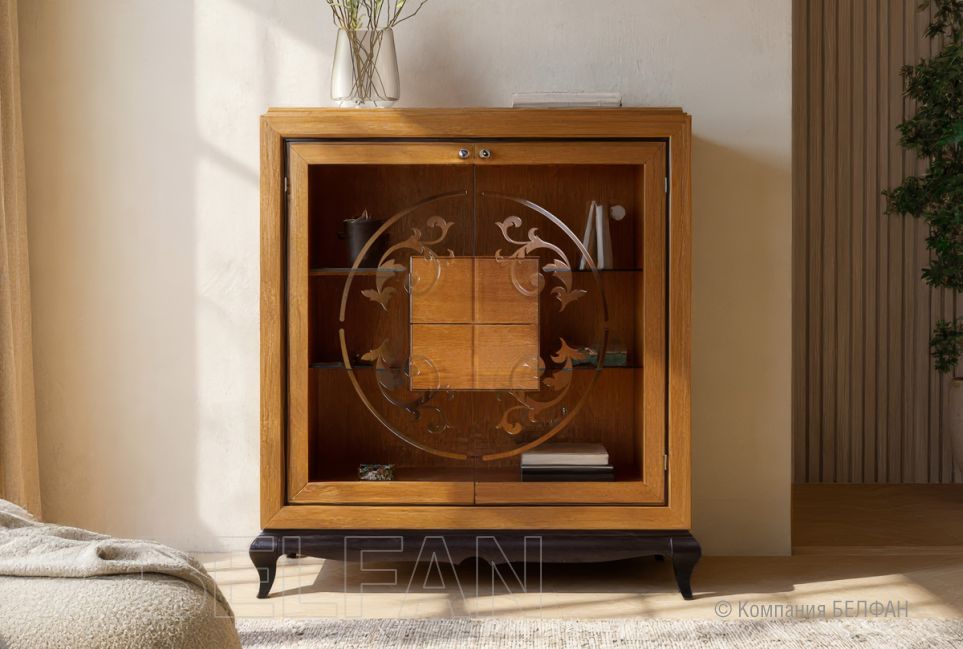 Тумба высокая "Соната" (стекло) массив и шпон дуба 1