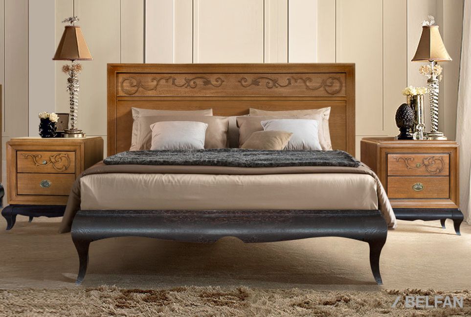 Кровать "Соната" с декором (низкое изножье) массив и шпон дуба 1