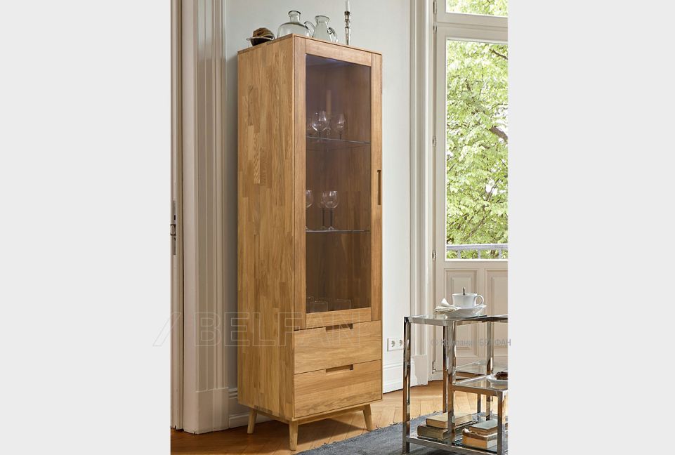 Шкаф с витриной 1-но дверный "Ирвинг" (левый); 2 ящика; бейц-масло