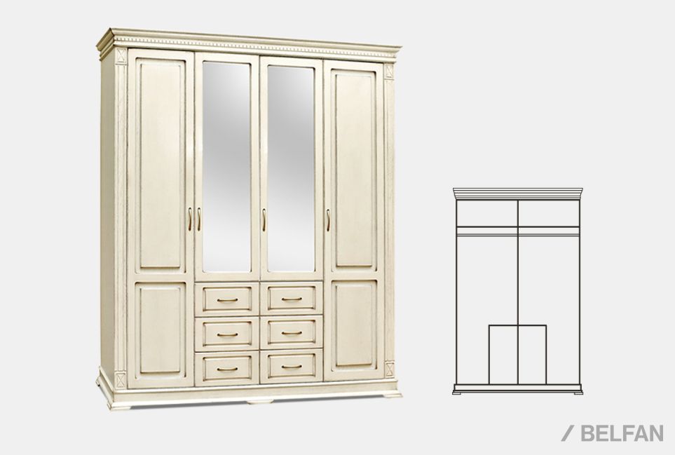 Шкаф 4-х дверный "Верди Люкс" массив и шпон дуба 1