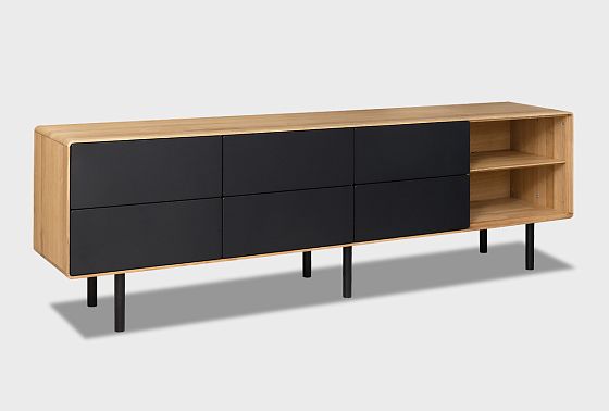 Тумба под ТВ высокая "Норман" 4 с нишей (правая) массив дуба, МДФ, металл 7