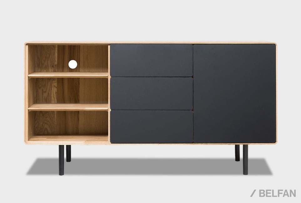 Тумба "Норман" 3 с нишей (левая) массив дуба, МДФ, металл 1