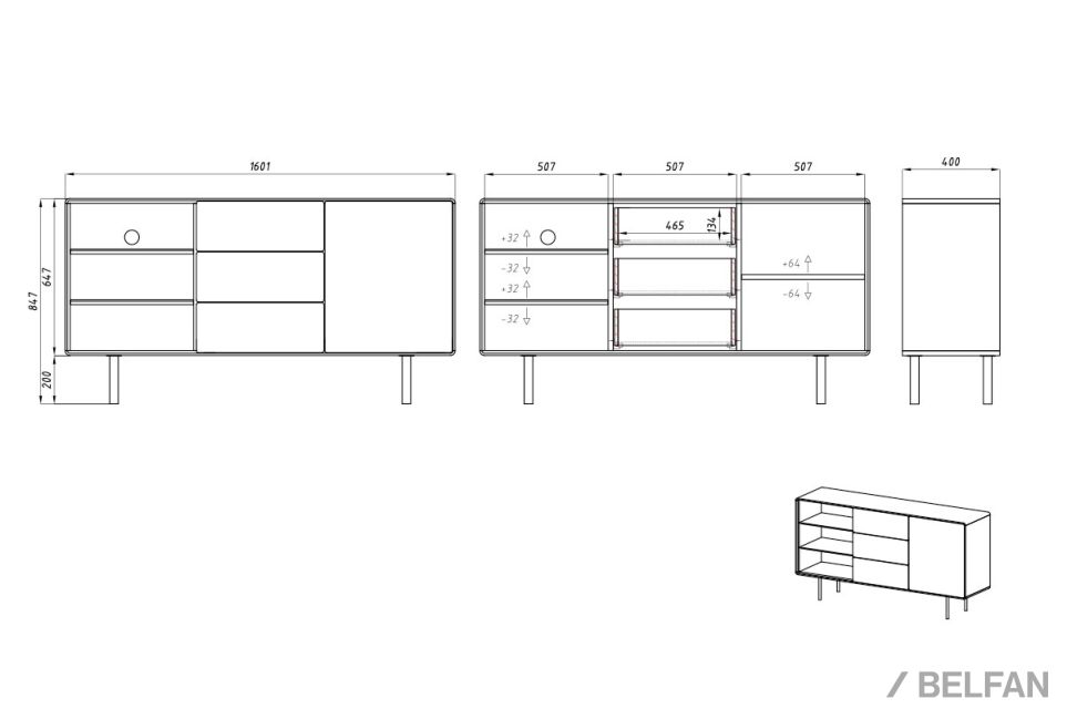 Тумба "Norman" 3 с нишей (левая) массив дуба, МДФ, металл 4