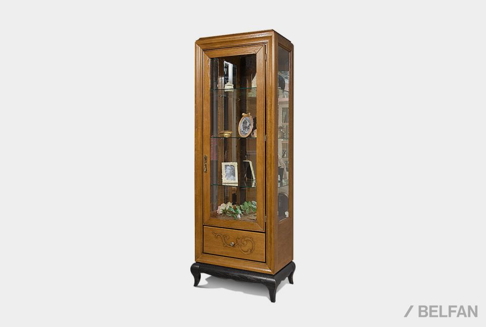 Шкаф с витриной 1-но дв. "Соната" (правый) массив и шпон дуба 2