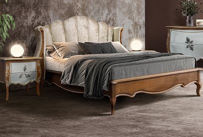 Кровать с мягким изголовьем (осн. дер) "Трио"; без осн, без матр; *ММ-277-02/16Б-2; (1600x2000); коньяк с серебряной патиной+серебро; И-11