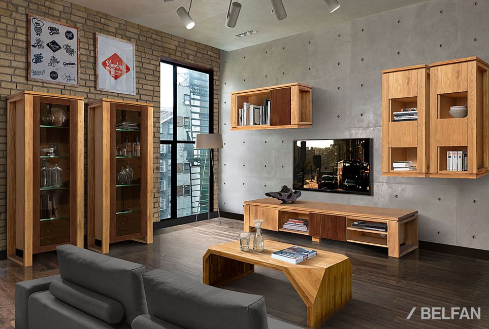 Шкаф настенный вертикальный "Берген" (правый) массив и шпон дуба 2