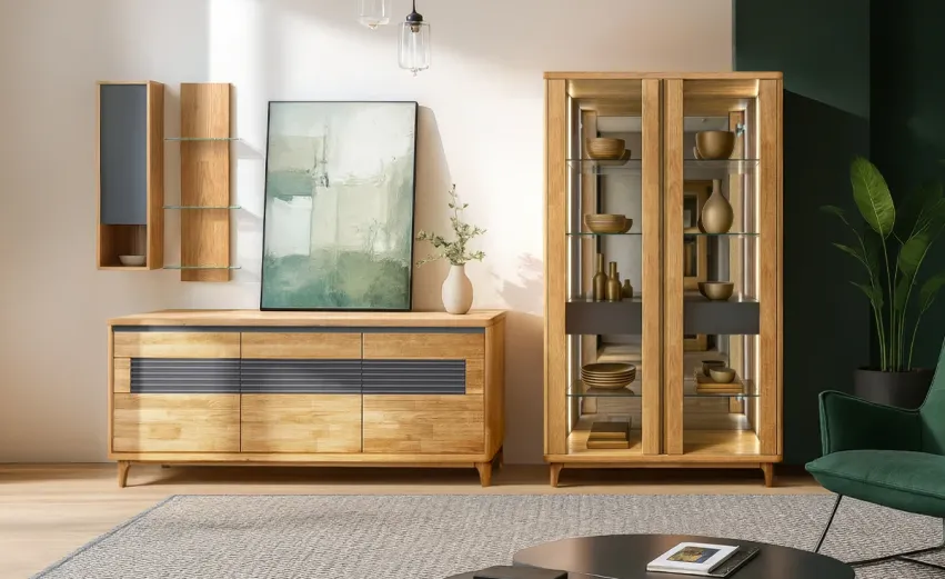 Гостиная «Wallstreet» #4. Цвет: к-бейц-масло, ф-бейц-масло, вст-антрацит Гостиная «Wallstreet» #4