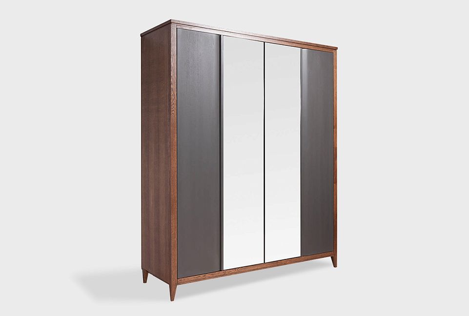 Шкаф для одежды 4-х дверный "Dakota" (с зеркалом); мадуро, серый оникс