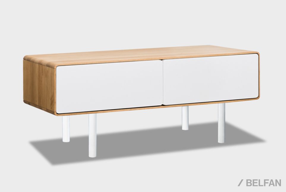 Тумба под ТВ низкая "Норман" 2 массив дуба, МДФ, металл 1