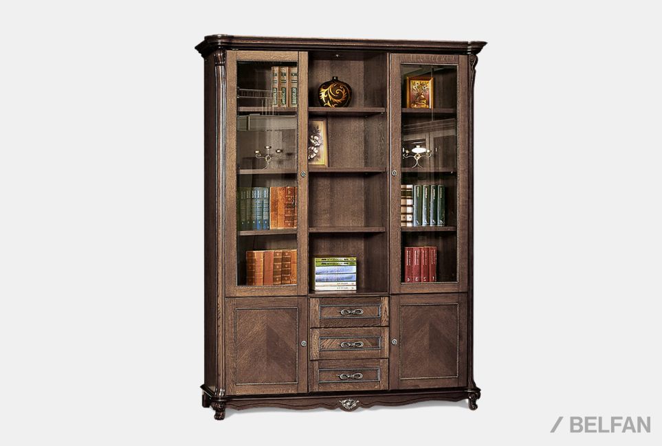 Шкаф комбинированный для библиотеки "Алези " массив и шпон дуба 1