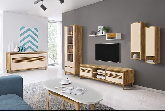 Шкаф с витриной 1-но дверный "Wallstreet" (левый) массив дуба, МДФ 3