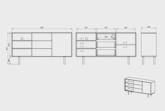 Тумба "Норман" 3 с нишей (левая) массив дуба, МДФ, металл 10