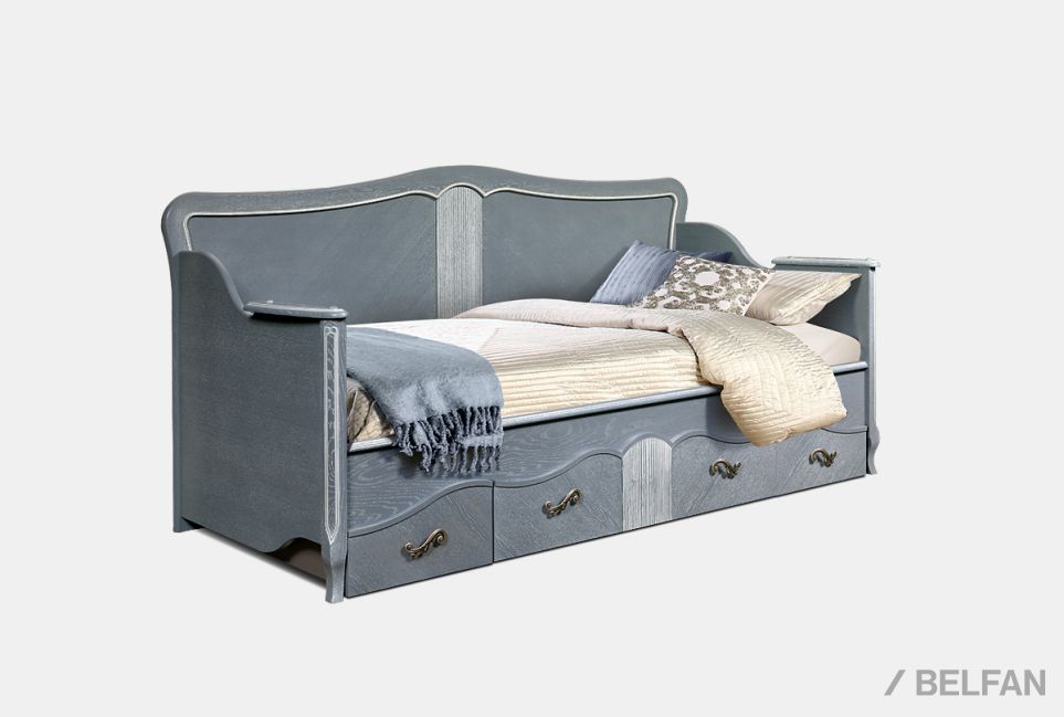 Кровать односпальная "Katrin" 90 (фигурная спинка) массив и шпон дуба 1