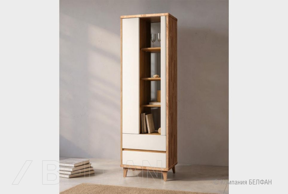 Шкаф с витриной 1-но дверный "Wallstreet" (левый) массив дуба, МДФ 3