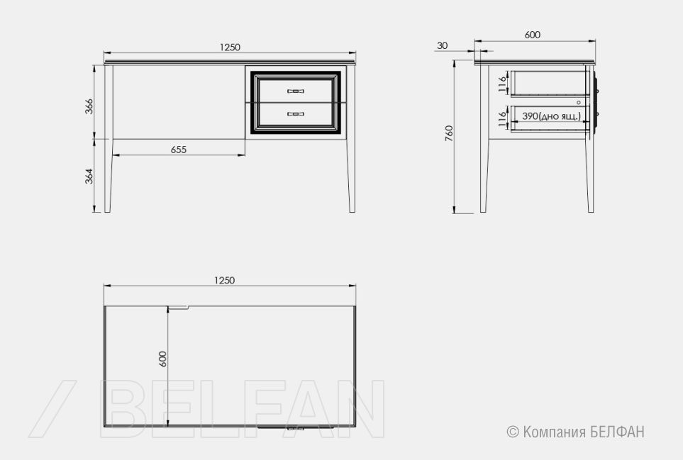 Стол письменный "Сакраменто" (1 тумба справа) массив и шпон дуба, МДФ 2