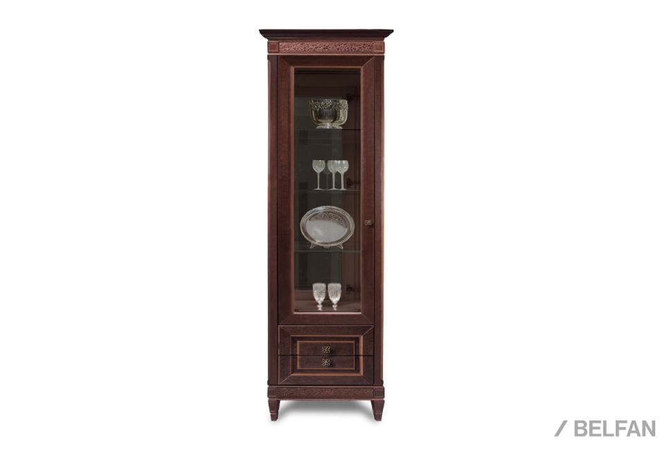 Шкаф с витриной 1-но дв. "Сиена" (левый) массив и шпон дуба, МДФ 1