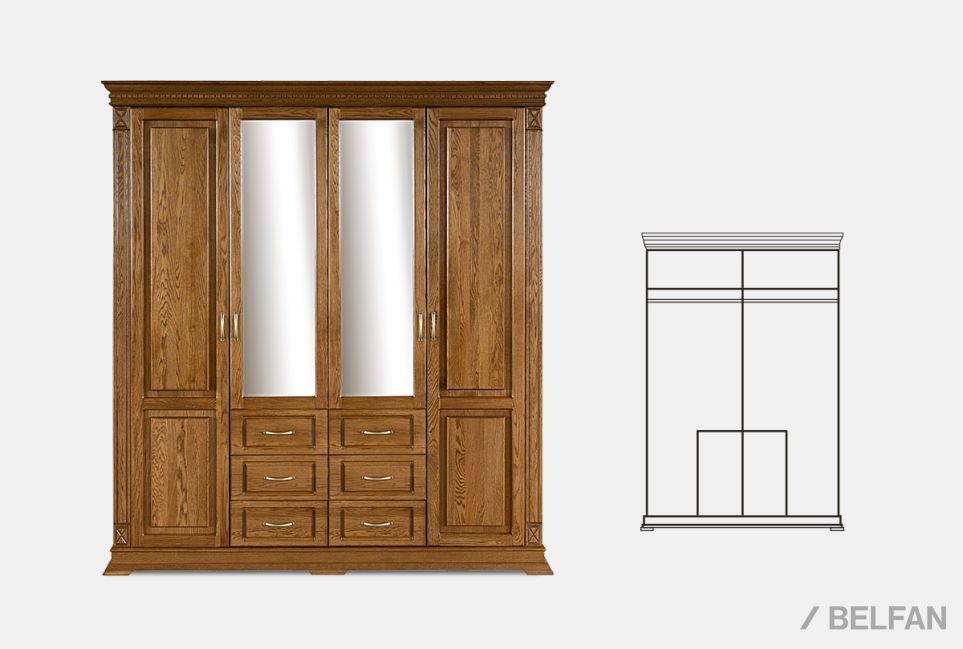 Шкаф 4-х дверный "Верди Люкс" массив и шпон дуба 3