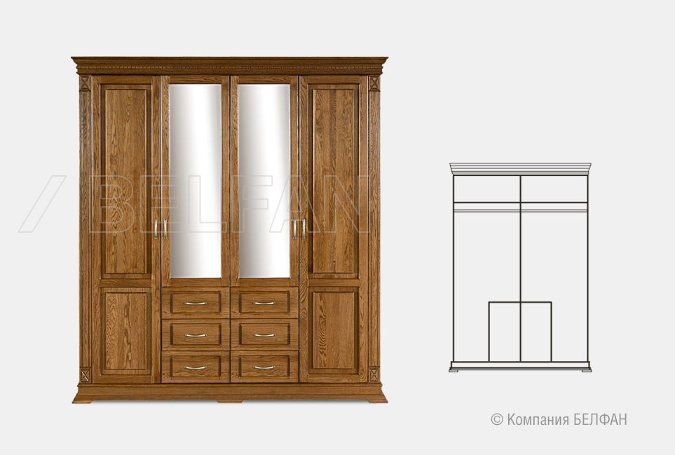 Шкаф 4-х дверный "Верди Люкс" массив и шпон дуба 3