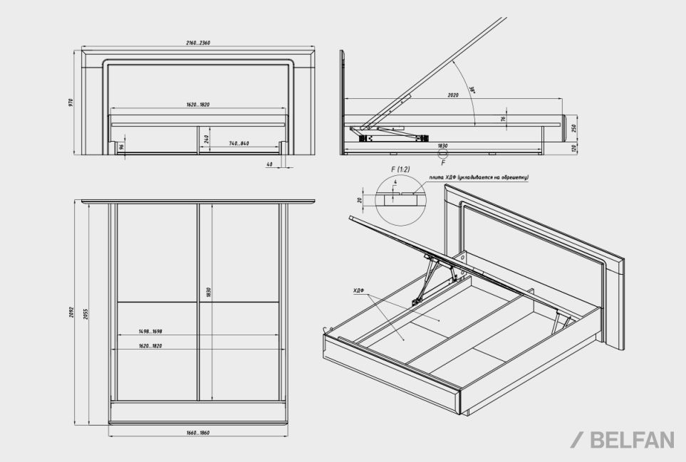 Кровать "Bremen" с подъемным механизмом массив дуба 4