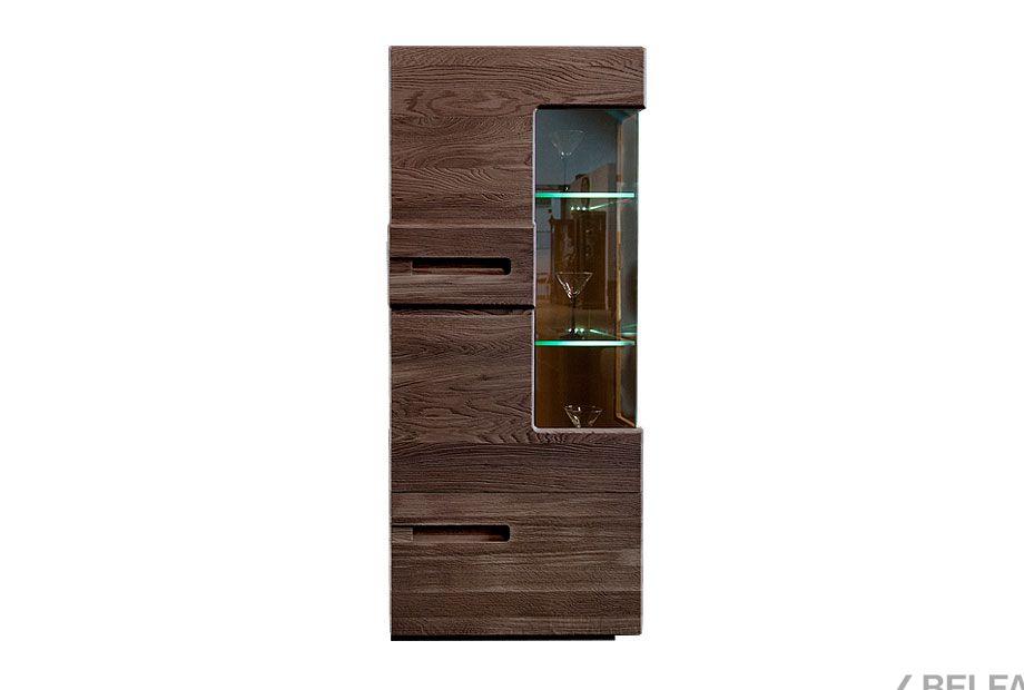 Шкаф с витриной 1-но секционный (низкий) "Хедмарк" массив и шпон дуба 1