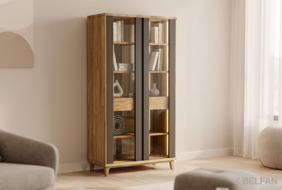 Витрина 2-х дверная "Wallstreet" массив дуба, МДФ 1