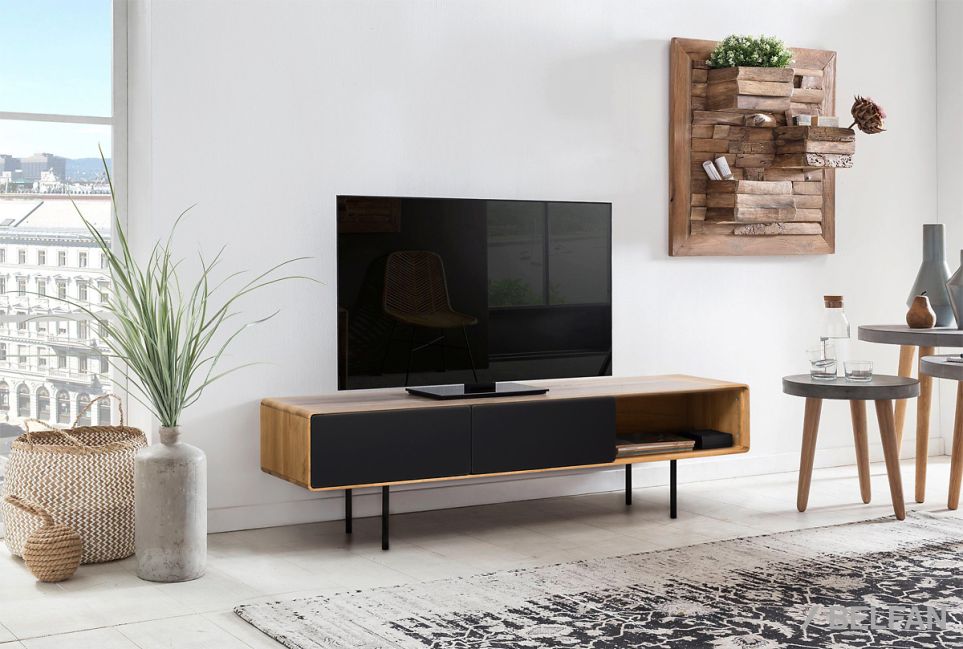 Тумба под ТВ низкая "Norman" 3 с нишей (правая) массив дуба, МДФ, металл 3