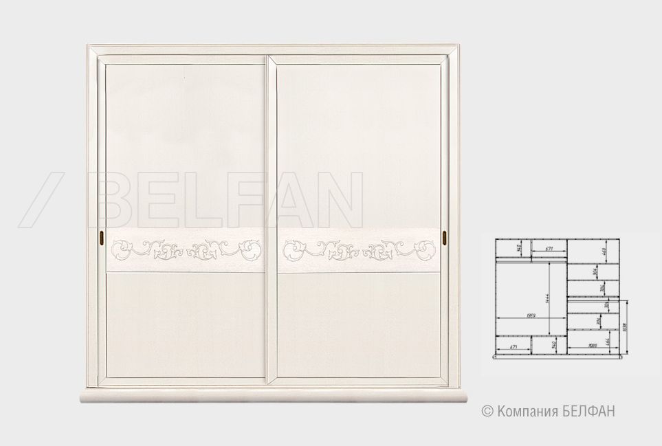 Шкаф-купе для одежды 2-х дв. "Соната" без зеркала (декор) массив и шпон дуба 1