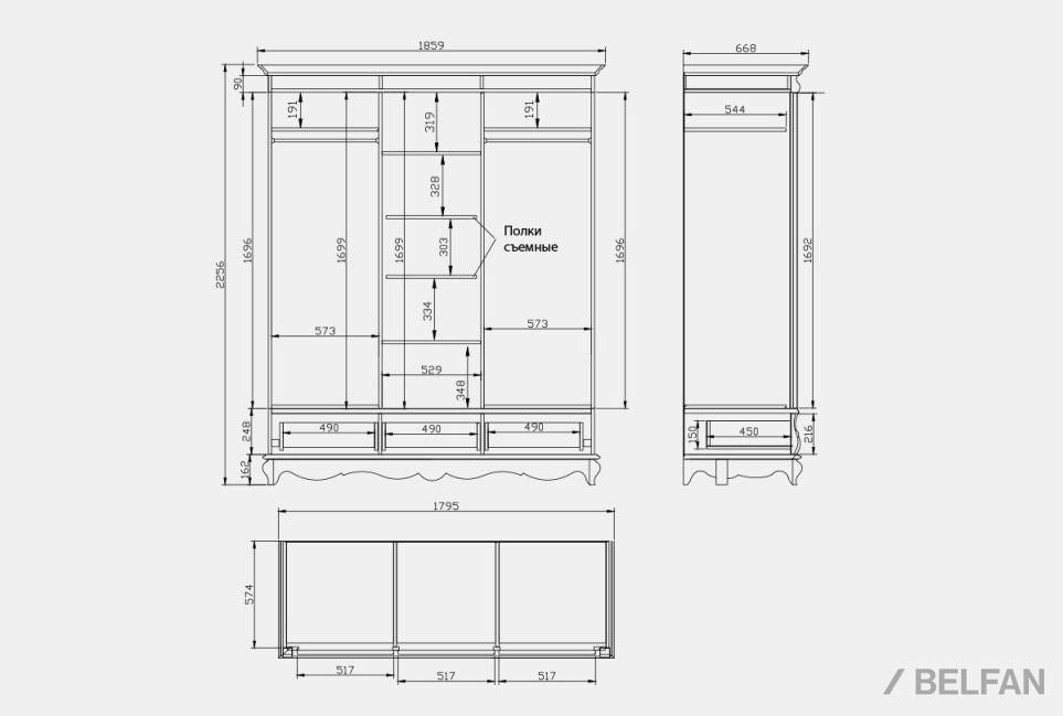 Шкаф для одежды "Тэфи" 3-х дв. без зеркала массив и шпон дуба 3