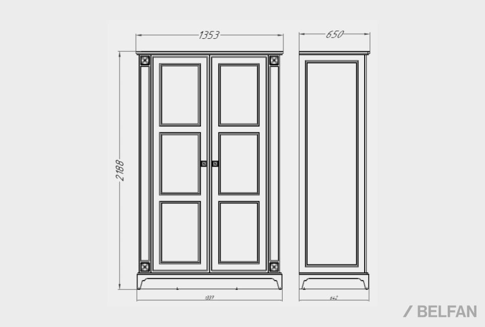 Шкаф для одежды 2-х дверный "Brianson" массив и шпон дуба, МДФ 3
