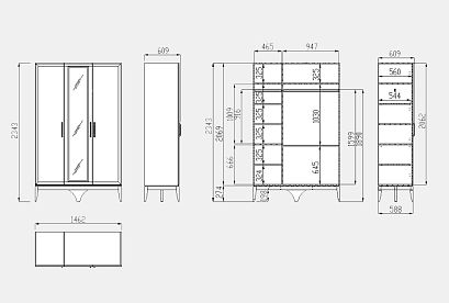 Шкаф для одежды "Коста" 3-х дв. с зеркалом; *ММ-350-01/03; олива+белая патина