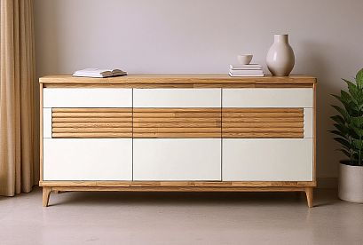 Тумба "Уоллстрит" 3; 3 двери; *А-012.33; к-бейц-масло, ф-белый, вст-бейц-масло